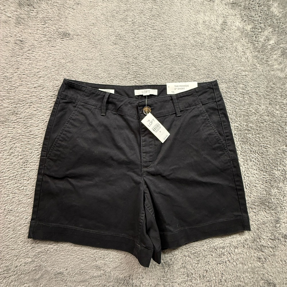 LOFT The Monroe 6" Inseam Shorts NWT Womens 6 Black Twill Cotton Stretch 32" W